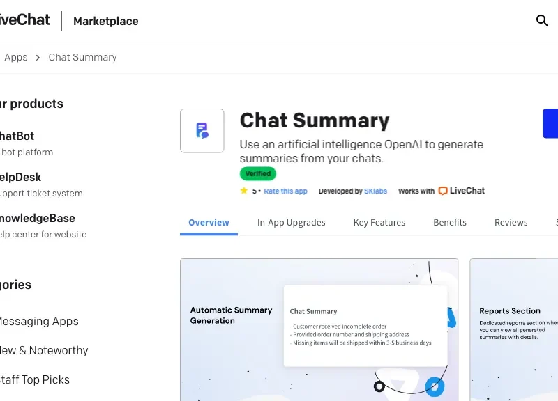 Chat Summary for LiveChat