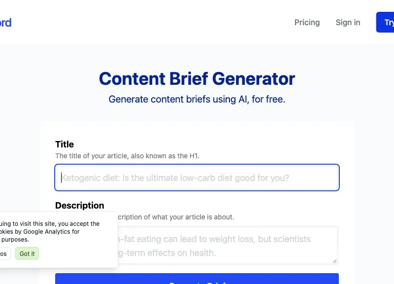 Content brief generator
