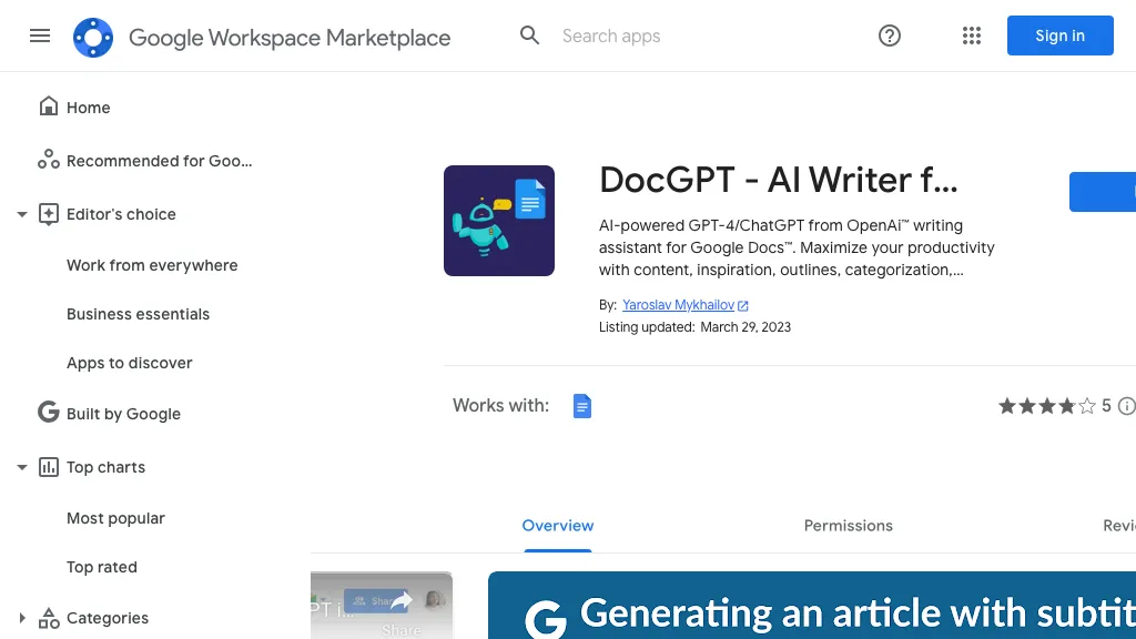 DocGPT AI Writer for Docs - LookAITools
