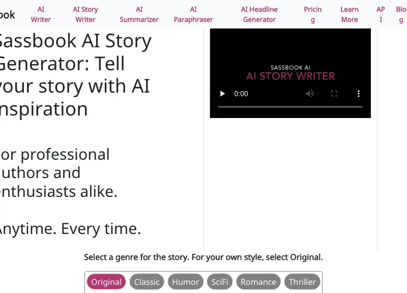 Sassbook AI Story generator